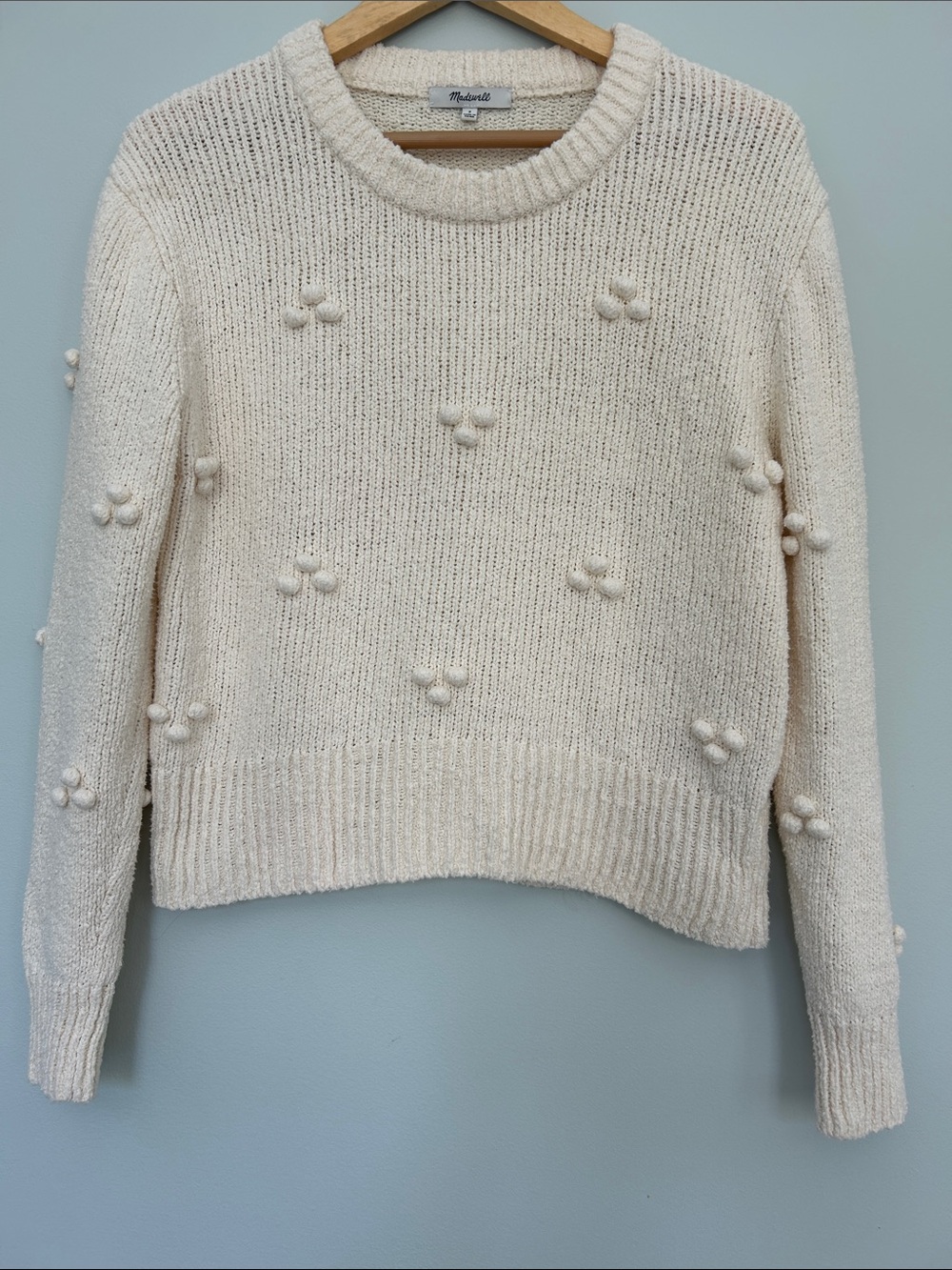 Madewell Cream Pom-Pom Detail Crewneck Sweater